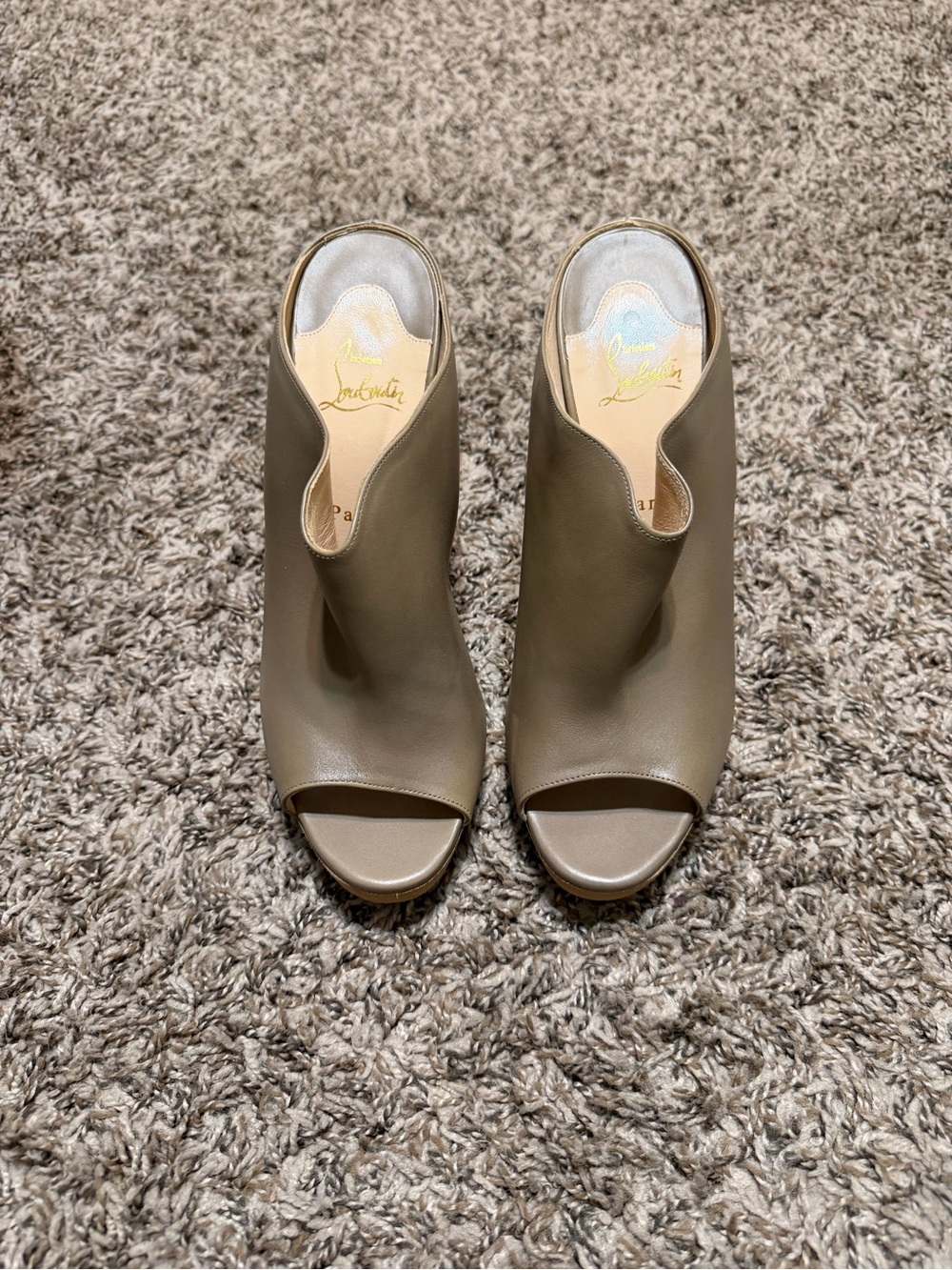 Christian Louboutin Taupe Leather Open-Toe Mules